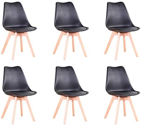 BenyLed Lot de 6 Chaises de Salle à Manger Tulipe Modernes avec Assise Rembourrée et Pieds en Bois de Hêtre Idéal pour Salle à Manger, Cuisine, Salon, Chambre à Coucher, Noir Fiche Technique et Prix au Maroc
