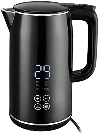 Venga! Bouilloire Électrique 1,7 L, Intérieur Acier Inoxydable 100% Sans BPA, Double Paroi, Maintien au Chaud pendant 4h, Affichage Digital, 6 Températures Préréglées, Noir/Argent, 2200 W, VG JK 3003 Fiche Technique et Prix au Maroc