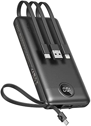 Batterie Externe avec Câbles Intégrés, VEEKTOMX 10000mAh Batterie Externe Chargeur Power Bank, 5 Sorties et LED Display Chargeur Externe pour iPhone/iPad/Samsung et Autres appareils intelligents Fiche Technique et Prix au Maroc