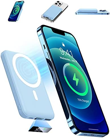 Batterie Externe 10000mAh, YAGOPAL Power Bank Chargeur Portable, Magnétique sans Fil Charge Rapide PD 22.5 W avec écran LED USB-C Mag-Safe Batterie pour iPhone 12&13&14/Mini/Pro/Pro Max (Bleu Clair) Fiche Technique et Prix au Maroc