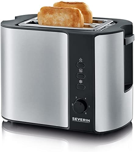 SEVERIN Grille-pain automatique 800 W, Toaster compact 2 fentes jusqu'à 2 tranches, Grille-pain électrique avec réglage du degré de brunissage & fonction décongélation, inox/noir, AT 2589 Fiche Technique et Prix au Maroc