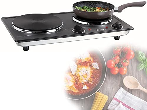 Plaque de cuisson double - Pour le camping - 5 niveaux - Plaques de cuisson électriques - 2500 W - 2 thermostats - Noire Fiche Technique et Prix au Maroc