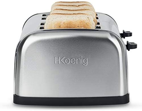 H.Koenig TOS14 Grille Pain Toaster 4 Tranches Fentes larges Inox vintage, 6 Niveaux de brunissage, Décongélation, Rapide et uniforme, Pain et Viennoiserie, Nettoyage facile, 1500 W Fiche Technique et Prix au Maroc