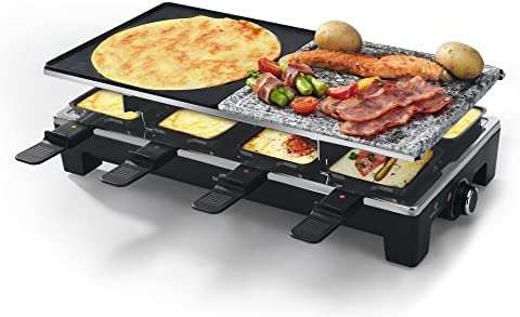 SENYA Appareil 4en1 Raclette, Grill, Crêpe, Pierre à cuire, 8 personnes, Revêtement antiadhésif, 1500W, Cheese & Stone, SYCK-G092 Fiche Technique et Prix au Maroc