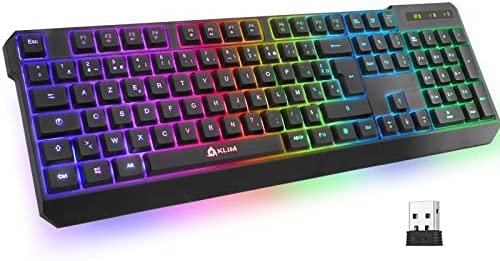 KLIM Chroma Clavier sans Fil Gamer AZERTY + Version 2022 + Fin, Durable, Ergonomique, Discret, Waterproof, Silencieux + Clavier Gamer rétroéclairé pour PC Mac + Clavier PS4 PS5 + Noir Fiche Technique et Prix au Maroc