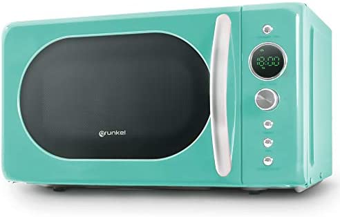 Grunkel - Micro-ondes de 20 l de capacité avec design vintage et 5 niveaux de puissance. Fonction de dégivrage et minuterie - 700 W - Bleu (Digital) Fiche Technique et Prix au Maroc
