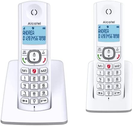 Alcatel F530 Duo - Téléphone sans fil DECT design , Mains libres, Grand écran rétroéclairé, Touche directe pour le blocage des appels intempestifs, Sonneries VIP, 10 mélodies d'appel - Blanc/Gris Fiche Technique et Prix au Maroc