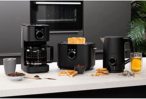 Set petit-déjeuner design en acier inoxydable noir – Cafetière filtrante, bouilloire et grille-pain Fiche Technique et Prix au Maroc