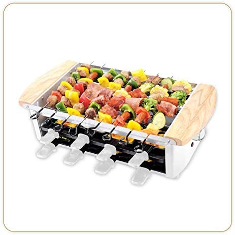 LITTLE BALANCE 8263 Raclette Alpes 1200-8 - Raclette / Grill 8 personnes - Raclette Grill Brochettes électrique - Revêtement anti-adhésif - Accessoires fournis - 1200 W - Blanc & Noir Fiche Technique et Prix au Maroc