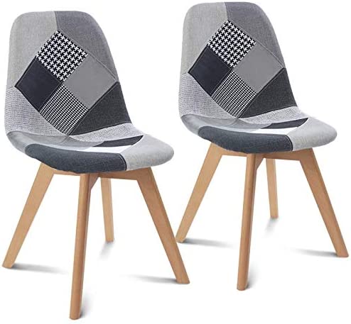 IDMarket - Lot de 2 chaises SARA Motifs patchworks Noirs, Gris et Blancs Fiche Technique et Prix au Maroc