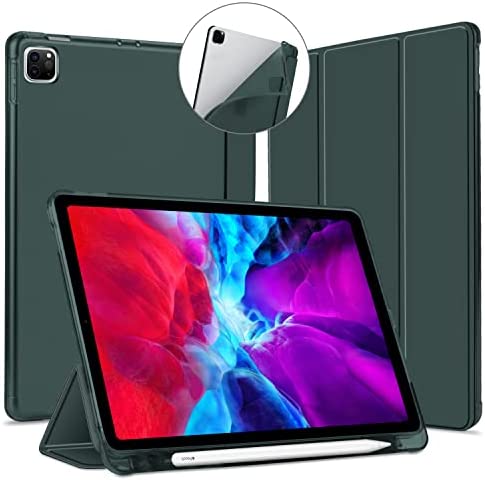 VAGHVEO Coque pour iPad Pro 11 Pouces 2021/2020/2018 3e/2ème Génération Étui avec Porte-Stylo, Doux Smart Case Housse de Protection Antichoc, Résistant Cover Arrière Souple Transparent TPU, Vert Foncé Fiche Technique et Prix au Maroc