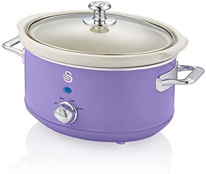 Swan Retro SF17021PURN Mijoteuse, Récipient de Cuisson Amovible de 3,5 litres, Slow Cooker, Céramique Antiadhésive sans PFOA ni PTFE, 3 Niveaux de Température, Design Vintage, Violet, 200W Fiche Technique et Prix au Maroc