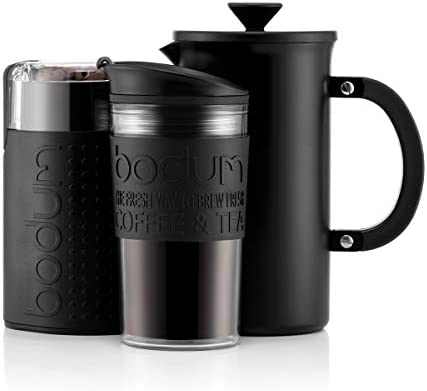 SET À CAFÉ BODUM - Cafetière à piston en acier inoxydable de 1 l, 8 tasses, mug de voyage à double paroi et moulin à café électrique Fiche Technique et Prix au Maroc