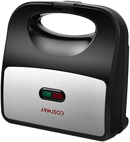 COSTWAY Appareil de Sandwich 750 W, Gaufrier Multifonctionnel, Grill Electrique, Presse à Paninis pour 2 Tranches, 22 x 23 x 8,5 cm (L x l x H) Fiche Technique et Prix au Maroc