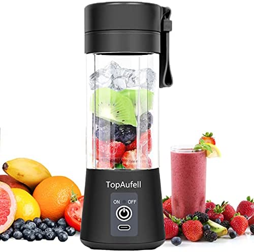 TopAufell Mixeur portable,mixeur personnel pour smoothies et milk-shakes - Machine électrique à 6 lames - 380 ml - Rechargeable par USB - Mini presse-agrumes - Pour la maison l'école,l'extérieur Noir Fiche Technique et Prix au Maroc