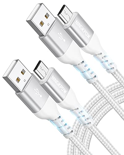 NINGKPOW Câble Micro USB [1M+2M/Lot de 2] Nylon Tressé Chargeur Micro USB 3A Charge Rapide et Synchro pour Android Samsung Galaxy S7 S6 Edge J7 J5 J3, Redmi Note 5, Wiko, Huawei, Sony, Kindle - Argent Fiche Technique et Prix au Maroc