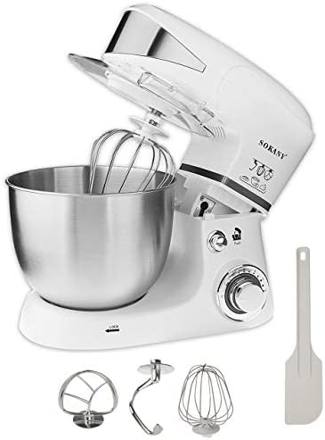 1000W Robot Pâtissier Robot de Cuisine, 1000W Batteur Électrique 5L avec 6 Vitesses avec Bons accessoires (Blanc) Fiche Technique et Prix au Maroc