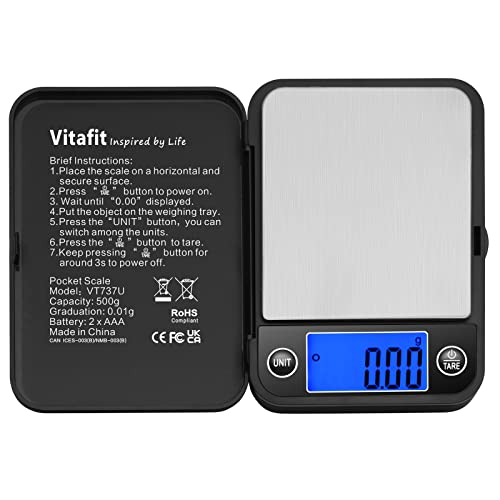 Vitafit Balance de Precision 500g/0.01g, Balance de Poche Électronique avec Écran LCD, Balance digitale en grammes, Balance de Cuisine avec Fonction de Tare, Noir Fiche Technique et Prix au Maroc