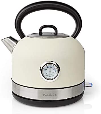 Nedis - Bouilloire - 1.7 L - Rotation 360° - Filtre amovible - Thermomètre - Design rétro - Blanc - KAWK310EWT Fiche Technique et Prix au Maroc