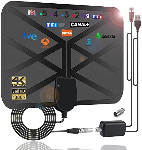 36DBI Antenne TV Intérieur, 200 km d'autonomie Antenne TNT Puissante Intérieure Signal Amplificateur Booster avec Câble Coaxial Soutenir TV HD, 1080P 4K FM, VHF, UHF Fiche Technique et Prix au Maroc