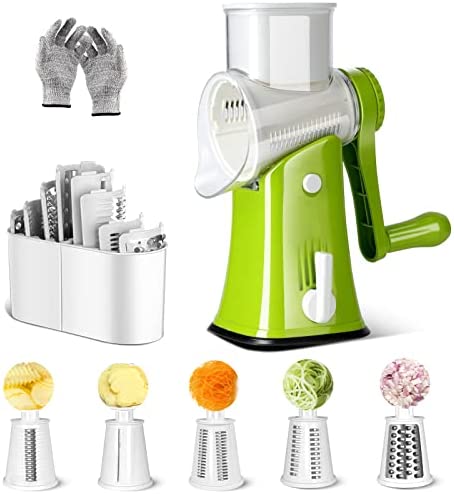 MASTERTOP Râpe à Légumes Manuelle avec 5 Tambours Rotatifs en Acier Inoxydable, Hâchoir à Légumes Multifonctionnel avec Manivelle et Lames Tranchantes pour Couper Salade, Fruit, Carotte Fiche Technique et Prix au Maroc