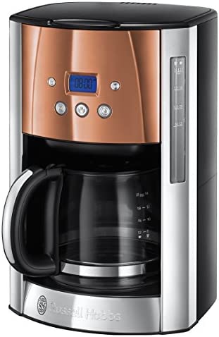 Russel Hobbs Machine à Café, Cafetière Filtre 1,8L Inox, 12 Tasses, Programmable, Auto-Nettoyante - Cuivre 24320-56 Luna Fiche Technique et Prix au Maroc