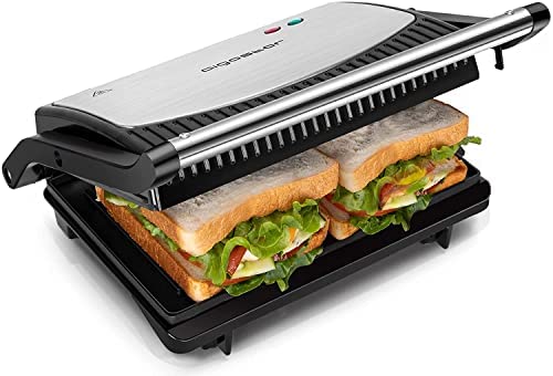 Aigostar York – Appareil grill, 800W, Ouverture à 180º pour Deux Superficies de Cuisson, Plaques Antiadhérantes: 23 x 14,3 cm. Machine panini, Sandwichs 0% BPA. Poignée de Toucher Froid. Fiche Technique et Prix au Maroc