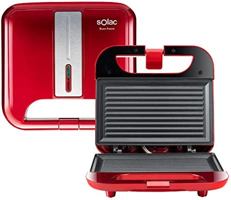 Solac Buon Panini - Grill électrique 750W, Sandwich et paninis, pour tous types de pains, Plaques anti-adhésives, Indicateur de température, Blanc Fiche Technique et Prix au Maroc