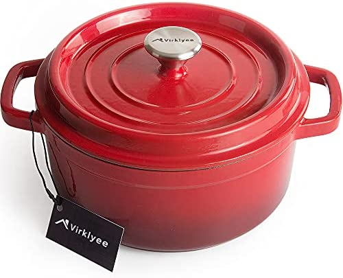 Virklyee Cocotte ovale en fonte émaillée Ronde 24CM/ 4.7L fonte émaillée Mijoteuse Fiche Technique et Prix au Maroc