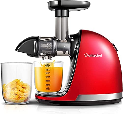 AMZCHEF Extracteur de Jus de Fruits et Légumes Slow Juicer Presse à Froid Machine avec moteur silencieux/tasse à jus/brosse de nettoyage/adapté à tous les Fruits et Légumes（Rouge） Fiche Technique et Prix au Maroc