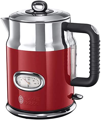Russell Hobbs Bouilloire Electrique [Design Vintage Premium] Retro Rouge (1,7L, Ebullition Rapide, Jauge Température, Couvercle Amovible) Bouilloire 21670-70 Fiche Technique et Prix au Maroc