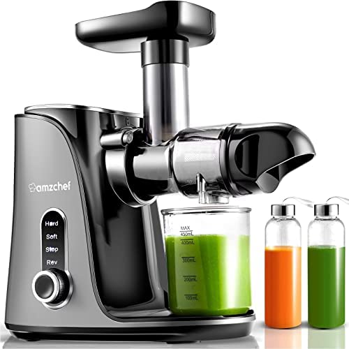AMZCHEF Extracteur de Jus, Extracteur à Jus de Fruits et Légumes avec 2 vitesses/2 bouteilles d'eau portable (500ml)/écran LED/brosse de nettoyage et moteur silencieux pour légumes et fruits - Argent Fiche Technique et Prix au Maroc