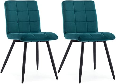 HNNHOME Cubana Lot de 2 chaises de salle à manger rembourrées avec pieds solides en métal noir (velours bleu sarcelle) Fiche Technique et Prix au Maroc