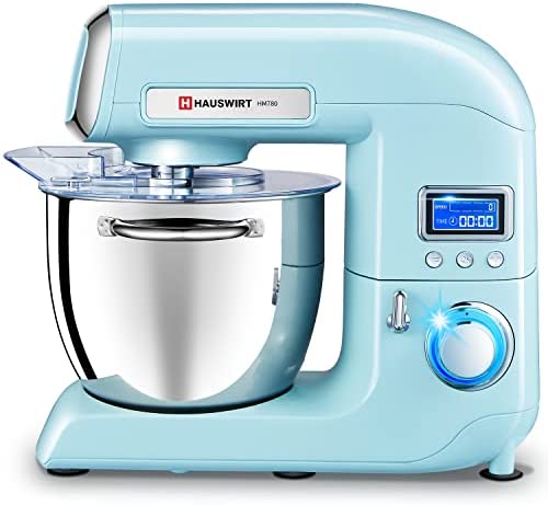 Robot Pâtissier Professionnel 1800W, HAUSWIRT Pétrin Planétaire, avec Minuterie LCD, Robot de Cuisine Multifonctionnel, Bol en Acier Inoxydable 5.5L, Pétrin Silencieux, Bleu Clair Fiche Technique et Prix au Maroc