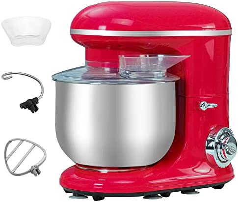 HOMCOM Robot patissier multifonctions 1200W - robot cuisine capacité XL 5,5L - 6 vitesses - batteur, couvercle anti-projections, crochet pétrisseur - transmission directe - acier inox. ABS rouge Fiche Technique et Prix au Maroc