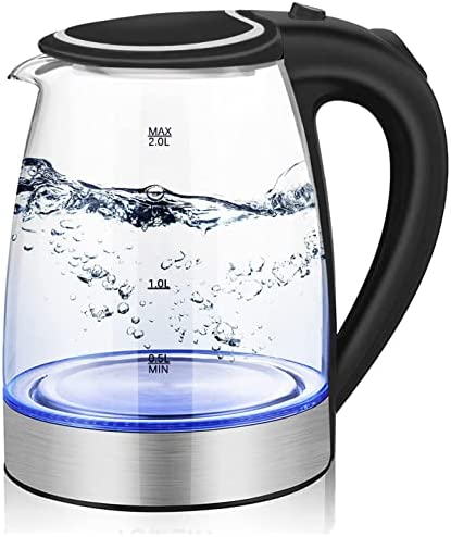 Bouilloire Electrique en Verre, Puissance de 2000W kettle Ébullition Silencieuse d'une Capacité de 2 litres, eau Saine et Sûre Fiche Technique et Prix au Maroc