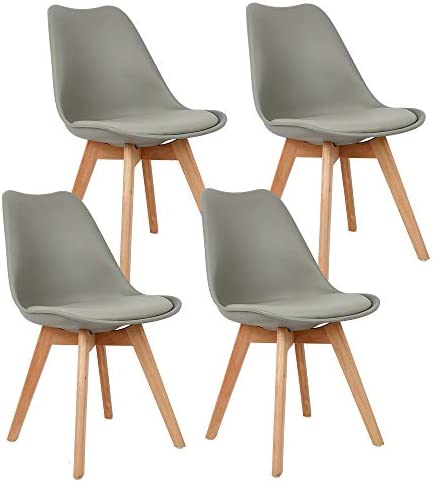Lot de 4 Chaise de Cuisine pour Salle à Manger, Chaise Scandinave Lot de 4 avec Rembourrée et Pieds en Bois de Hêtre Massif, Chaises Salle à Manger Scandinaves Confortable (4, Gris) Fiche Technique et Prix au Maroc