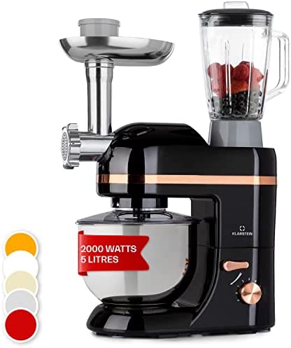 Klarstein Robot Patissier Multifonctions, Batteur sur Socle, Bol 5L, Robot Cuisine 2000W, Blender 1.5L, Robot Multifonction Petrin Boulangerie, Hachoir à Viande, Batteur Electrique Cuisine, 6 Vitesses Fiche Technique et Prix au Maroc
