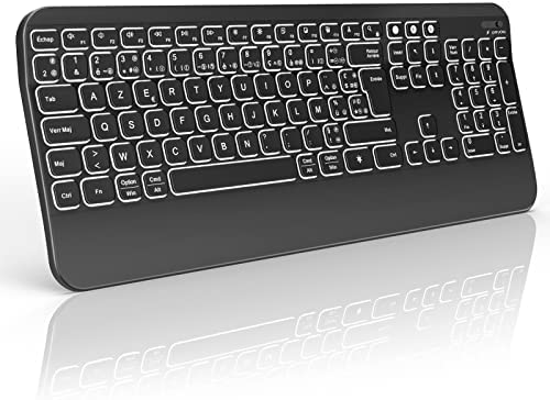 Clavier sans Fil Lumineux pour PC/TV/macbook, AZERTY, Touches multimédias, Rechargeable, (Connexion 2.4G + BT1 + BT2), Clavier Rétro-éclairé Compatible Windows/Mac OS/Andoird/iOS- Gris Fiche Technique et Prix au Maroc