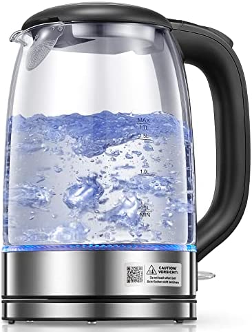 Bouilloire Électrique en Verre, FOHERE Bouilloire Électrique avec Éclairage LED Illuminat, 2200W Ebullition Rapide, Filtres en Acier Inoxydable, Auto-Arrêt & Protection Anti-Ébullition à Sec, 1.7L Fiche Technique et Prix au Maroc