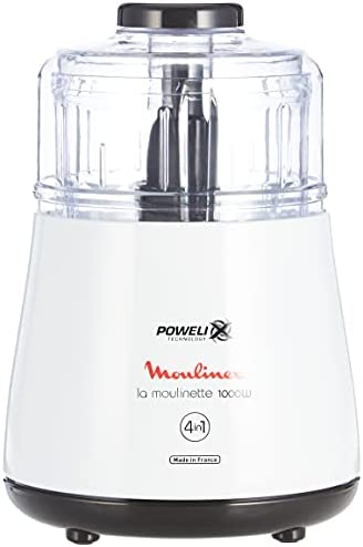 Moulinex Hachoir électrique, 1000 W, Hache, Mixe, Viande, Légumes, Herbes, Ails, Oignons, Fruits secs, Fabriqué en France, La Moulinette, Blanc DPA141 Fiche Technique et Prix au Maroc