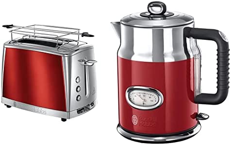 Russell Hobbs Toaster Grille-Pain, Cuisson Rapide, Contrôle Brunissage, Chauffe Viennoiserie - Rouge 23220-56 Luna & Bouilloire 1,7L, Ebullition Rapide, Couvercle Amovible, Design Vintage - Rouge Fiche Technique et Prix au Maroc