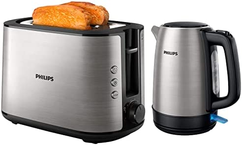 Philips HD2650/90 Grille-pain en acier inoxydable (950 W, 8 niveaux de brunissage, bouton d'arrêt, fonction lift) & HD9350 / 90 bouilloire (2200 watts, 1,7 litres, en acier inoxydable) Fiche Technique et Prix au Maroc