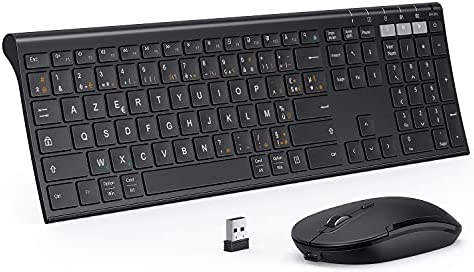 Ensemble Clavier Souris sans Fil Multi- dispositifs, (BT4.0+BT4.0+2.4G), Clavier Rechargeable, AZERTY, Ultra-Mince, Pleine Taille,Souris Bluetooth pour PC/Tablette/, Windows, iOS, Mac OS, Android Fiche Technique et Prix au Maroc