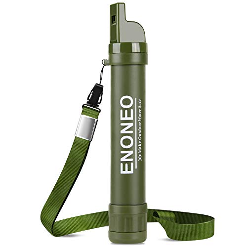 ENONEO Paille Filtre Eau 1500L Purificateur Eau Survie Paille Filtrante Enlève 99.99% Bactéries et Protozoaires Filtrer à 0,01 Microns avec Miroir,Sifflet,Boussole pour Randonnée Camping Voyage (Vert) Fiche Technique et Prix au Maroc