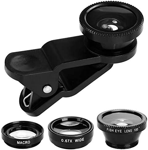 WSTERAO Kit d'objectif de caméra de téléphone 3 en 1 Objectif Universel Fish Eye Objectif Grand Angle Macro Clip Kit d'objectif de caméra pour iPhone 12, 11, XS, XR, 8 7 6s Plus, Samsung et Autres Fiche Technique et Prix au Maroc