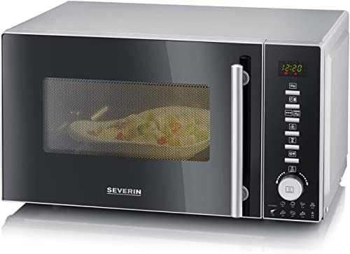 SEVERIN Four à micro-ondes 20 L, 1 350 W,, Four micro-onde avec fonction gril et chaleur tournante, Micro-onde avec 10 niveaux de puissance, Minuteur 95 min, Plateau tournant, Noir/Inox, MW 7773 Fiche Technique et Prix au Maroc