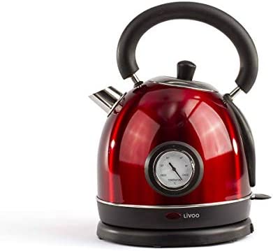 LIVOO Feel good moments - Bouilloire rétro avec thermomètre DOD157 Rouge Fiche Technique et Prix au Maroc
