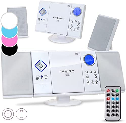 OneConcept V-12 Mini chaîne stéréo Ultra-Plate (Desing Piano élégant, Ports USB SD, Lecteur CD-MP3, écran LCD, Montage Mural Possible) - Blanc Fiche Technique et Prix au Maroc