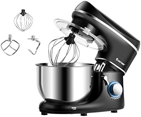 COSTWAY Robot Pâtissier Multifonctions 1300W avec Bol d'Acier Inox 5,5L, 10 Vitesse Réglable avec Protection contre Surchauffe Accessoires Inclus Batteur, Crochet à Pâte et Fouet (Noir) Fiche Technique et Prix au Maroc